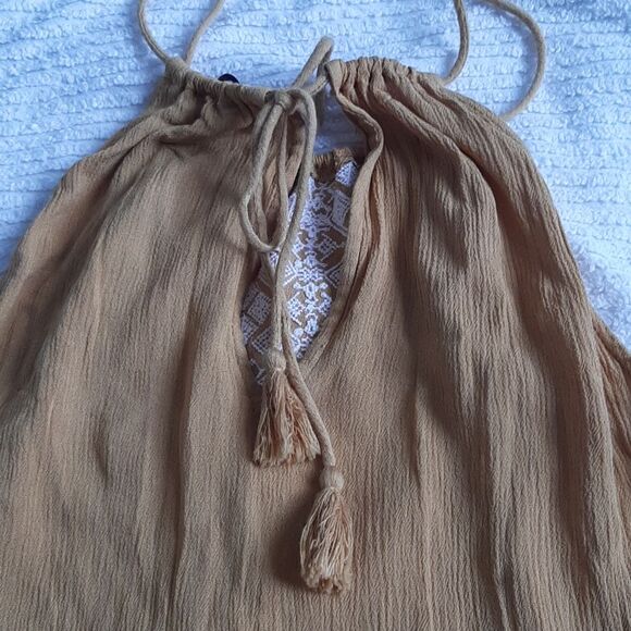 Aeropostale Boho Geometric Lightweight Embroidered Tiered Mustard Halter… - Picture 7 of 7